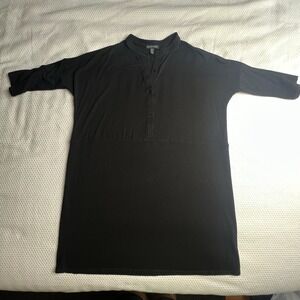 Eileen Fisher Women's‎ Size S Black Button-Down Mock Neck Short Sleeve Tunic Top